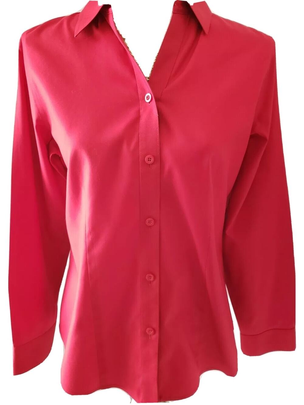 Chicos Womens Red Long Sleeve Button Up Collared Cotton Blouse Top 0 S 4